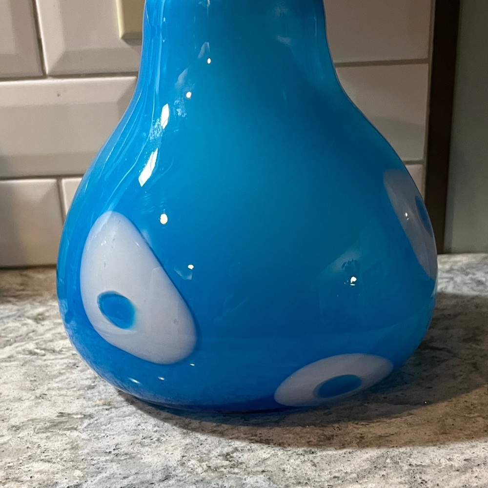 Blue Glass Vase with White Accents
